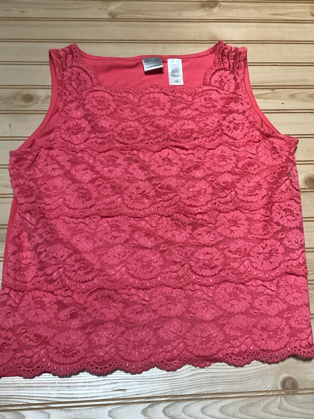 Emma James Coral Tiered Lace Stretch Knit Tank Top Large Cottagecore  Feminine